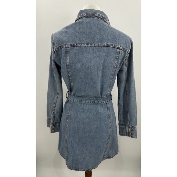ZARA Denim Shirt Dress Blue Belted Long Sleeve Mini Dress 100% Cotton Women M - Picture 8 of 8